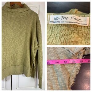 We The Free People Timmy Turtleneck Oversized Sweater‎ Womens XS Moss Eyelash